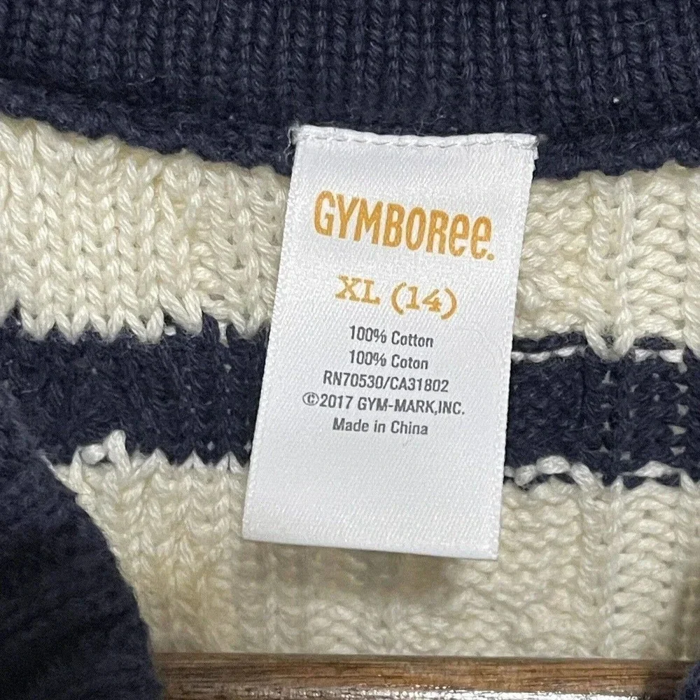 Gymboree Cardigan XL 14 Blue White Striped Cable Knit Button Front Preppy Unisex